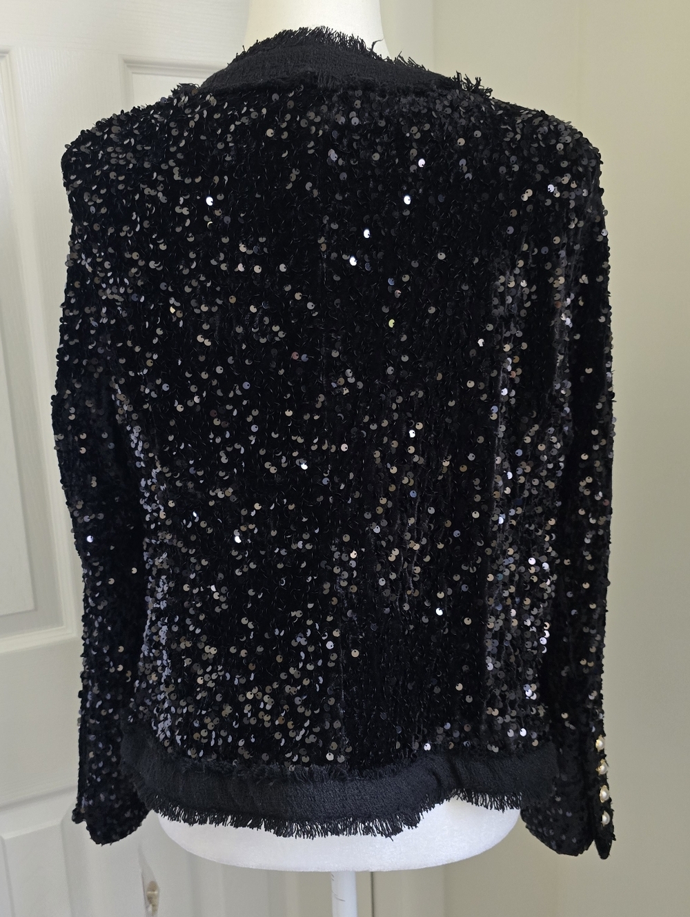Nanette Lepore Black Sequin Fringe Jacket Sz. L, NWT - Picture 4 of 9